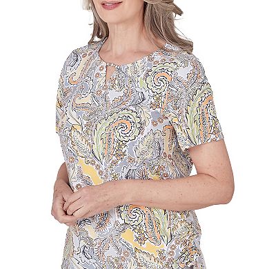 Petite Alfred Dunner Paisley Top with Side Ruching