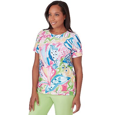 Petite Alfred Dunner Tropical Abstract Mini Ruffle Top