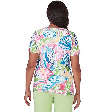 Petite Alfred Dunner Tropical Abstract Mini Ruffle Top