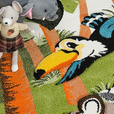 Kids Rug Jungle Safari Motif With Lion Hippo Monkey And Giraffe