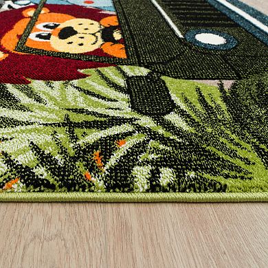 Kids Rug Jungle Safari Motif With Lion Hippo Monkey And Giraffe