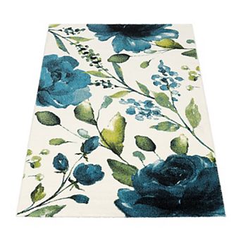 Artful Area Rug Rose Motif In Watercolor Look