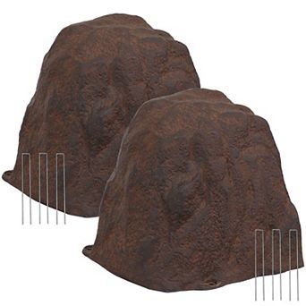 Sunnydaze Outdoor Polyresin Landscape Rock Septic Cover with Stakes - 2-Pack