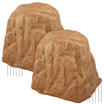 Sunnydaze Outdoor Polyresin Landscape Rock Septic Cover with Stakes - 2-Pack
