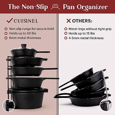 Cuisinel 2-Pack Pots and Pans Organizers - Silicone-Coated Non-Slip 15" Heavy Duty Skillet Rack