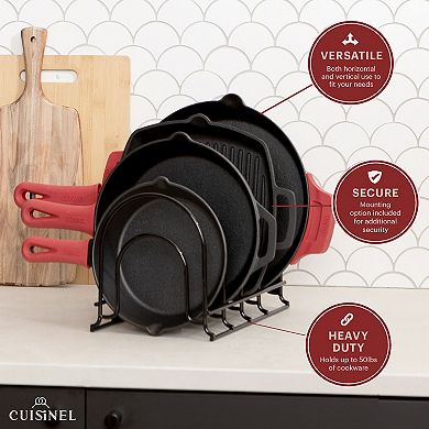 Cuisinel 2-Pack Pots and Pans Organizers - Silicone-Coated Non-Slip 15" Heavy Duty Skillet Rack