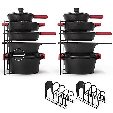 Cuisinel 2-Pack Pots and Pans Organizers - Silicone-Coated Non-Slip 15" Heavy Duty Skillet Rack