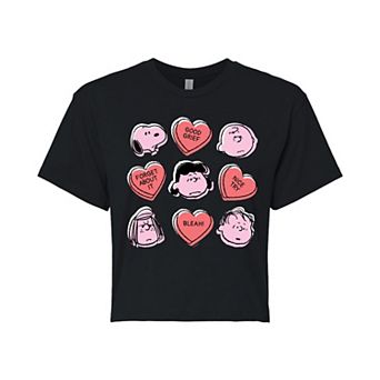 Juniors' Peanuts Candy Heart Cropped Tee