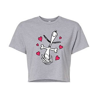 Juniors' Peanuts Snoopy Dancing Hearts Cropped Tee