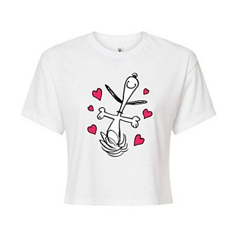 Juniors' Peanuts Snoopy Dancing Hearts Cropped Tee