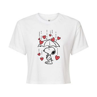 Juniors' Peanuts Snoopy Heart Rain Cropped Tee