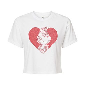 Juniors' Dr. Seuss Grinch Heart Cropped Tee