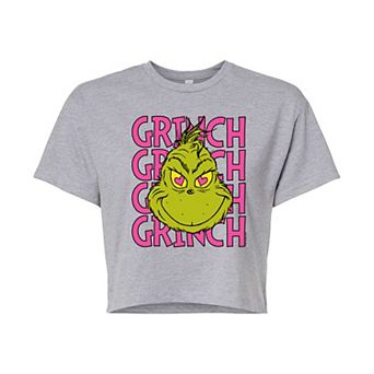 Juniors' Dr. Seuss Grinch Pink Cropped Tee