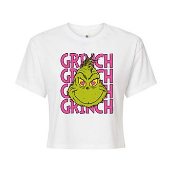 Juniors' Dr. Seuss Grinch Pink Cropped Tee