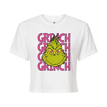 Juniors' Dr. Seuss Grinch Pink Cropped Tee