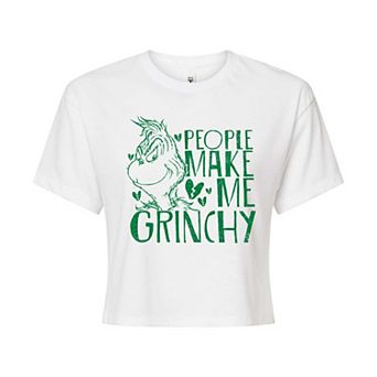Juniors' Dr. Seuss People Make Me Grinchy Cropped Tee