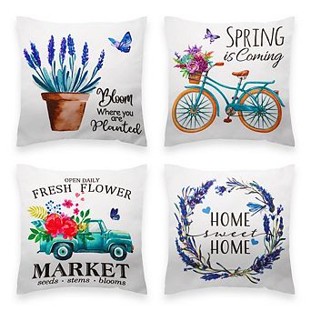 G128 18 X 18 in Spring Farmhouse Flowers Bloom Waterproof Pillow Covers, Set Of 4