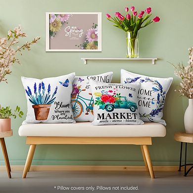 G128 18 X 18 In Spring Farmhouse Flowers Bloom Waterproof Pillow Covers, Set Of 4