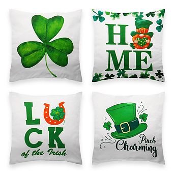 G128 18 X 18 in St Patrick’s Day Gnome Luck Shamrock Waterproof Pillow Covers, Set Of 4