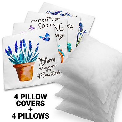 G128 18 X 18 In Spring Farmhouse Flowers Bloom Waterproof Pillow, Set Of 4