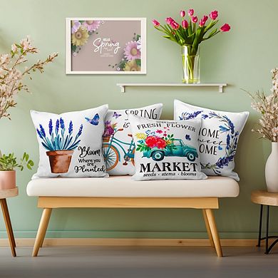 G128 18 X 18 In Spring Farmhouse Flowers Bloom Waterproof Pillow, Set Of 4