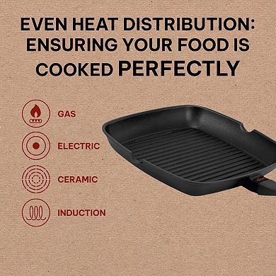 Alva Energy Ceramic Nonstick Griddle Pan 11" x 11" Grooved Ridges Pre-Seasoned Square Grill Pan