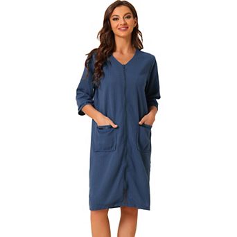 Women's Waffle Pajama 3/4 Sleeves Spa Bathrobe Loungewear Zipper Up Robes