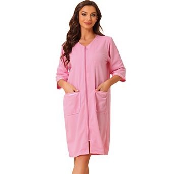 Women's Waffle Pajama 3/4 Sleeves Spa Bathrobe Loungewear Zipper Up Robes