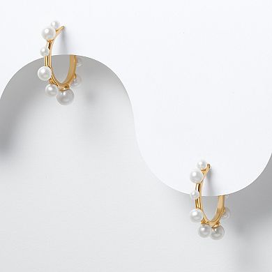 18k Gold Over Sterling Silver Cultured Freshwater Pearl Hoop Earrings