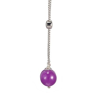 Rhodium-Plated Sterling Silver Dyed Lavender Jade Bead Y-Necklace
