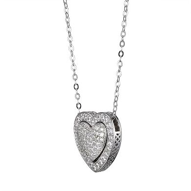 Sterling Silver Cubic Zirconia Pave Double Heart Pendant Necklace