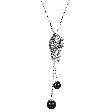 Rhodium-Plated Sterling Silver Blue Topaz & Jade Bead Y-Necklace