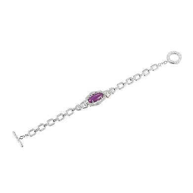 Rhodium-Plated Sterling Silver Dyed Purple Jade Link Bracelet