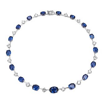 Rhodium-Plated Sterling Silver Synthetic Spinel & Cubic Zirconia Tennis Necklace