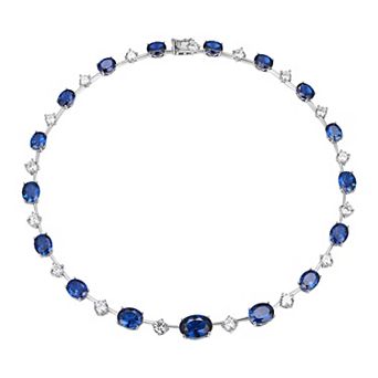 Rhodium-Plated Sterling Silver Synthetic Spinel & Cubic Zirconia Tennis Necklace