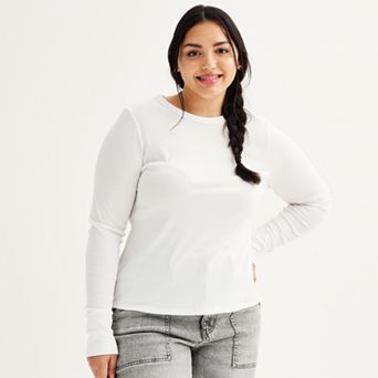 Juniors' Plus Size SO® Slim Fit Long Sleeve Crewneck Top