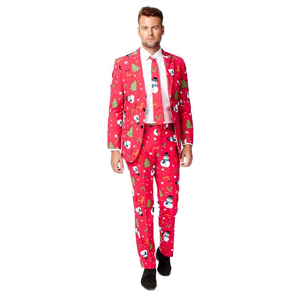 Men s OppoSuits Slim Fit Holiday Novelty Suit Tie Set Size 50 Reg