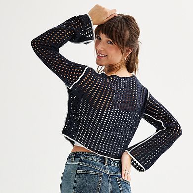 Juniors' SO® 89 Cropped Open Stitch Sweater