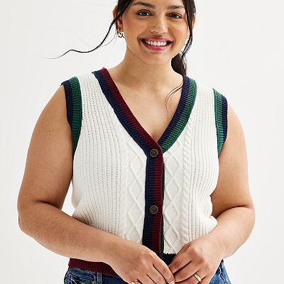 Juniors Plus Size SO Cable Sweater Vest