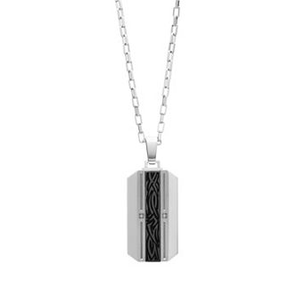 Stainless Steel Diamond Accent Dog Tag Pendant Necklace