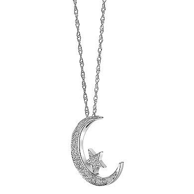 Sterling Silver 1/6 Carat T.W. Diamond Moon & Star Pendant Necklace