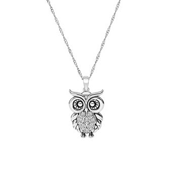 Sterling Silver 1/10 Carat T.W. Diamond Owl Pendant Necklace