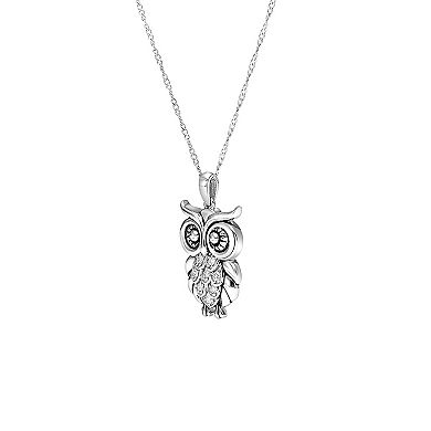 Sterling Silver 1/10 Carat T.W. Diamond Owl Pendant Necklace