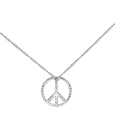 Sterling Silver 1/10 Carat T.W. Diamond Peace Sign Pendant Necklace