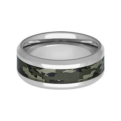 Men's Stainless Steel Camouflage Inlay Comfort Fit Band Ring