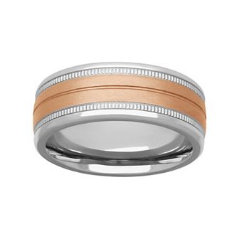 Men's White & Rose Stainless Steel Milgrain Band Ring