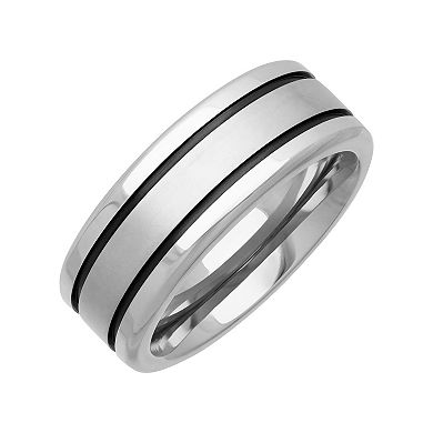 Men's Stainless Steel & Brown PVD Stripes Band Ring