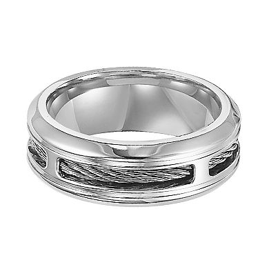 Men's Stainless Steel & Cable Inlay Band Ring