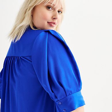 Plus Size Nine West Balloon Sleeve Collared Top