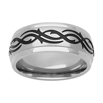 Men's Stainless Steel & Black Tribal Design Band Ring